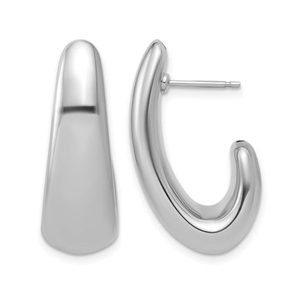 Sterling Silver Rh Plated Polished Post J Hoop Earrings