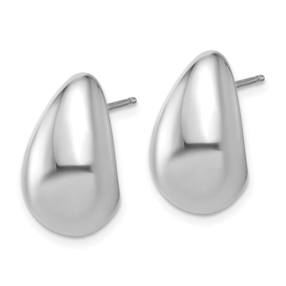 Sterling Silver Rh Plat Polished Puff Teardrop Post Earrings