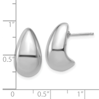 Sterling Silver Rh Plat Polished Puff Teardrop Post Earrings