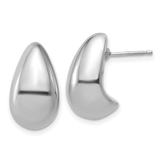 Sterling Silver Rh Plat Polished Puff Teardrop Post Earrings