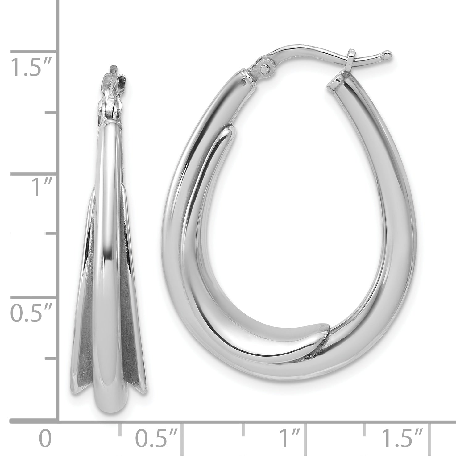 Sterling Silver Rh Plated Polished Fancy Oval Hoop Earrings