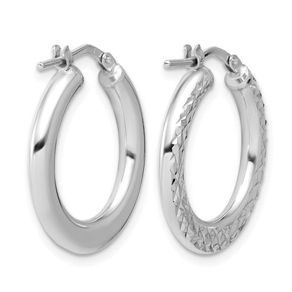 Sterling Silver Rh Plated Polished / Dia Cut Hoop Earrings