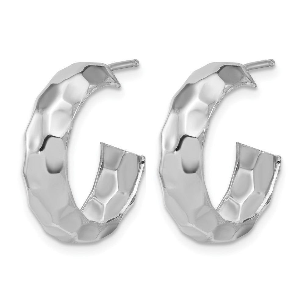 Sterling Silver Rh Plat Polish Textured Post J Hoop Earrings