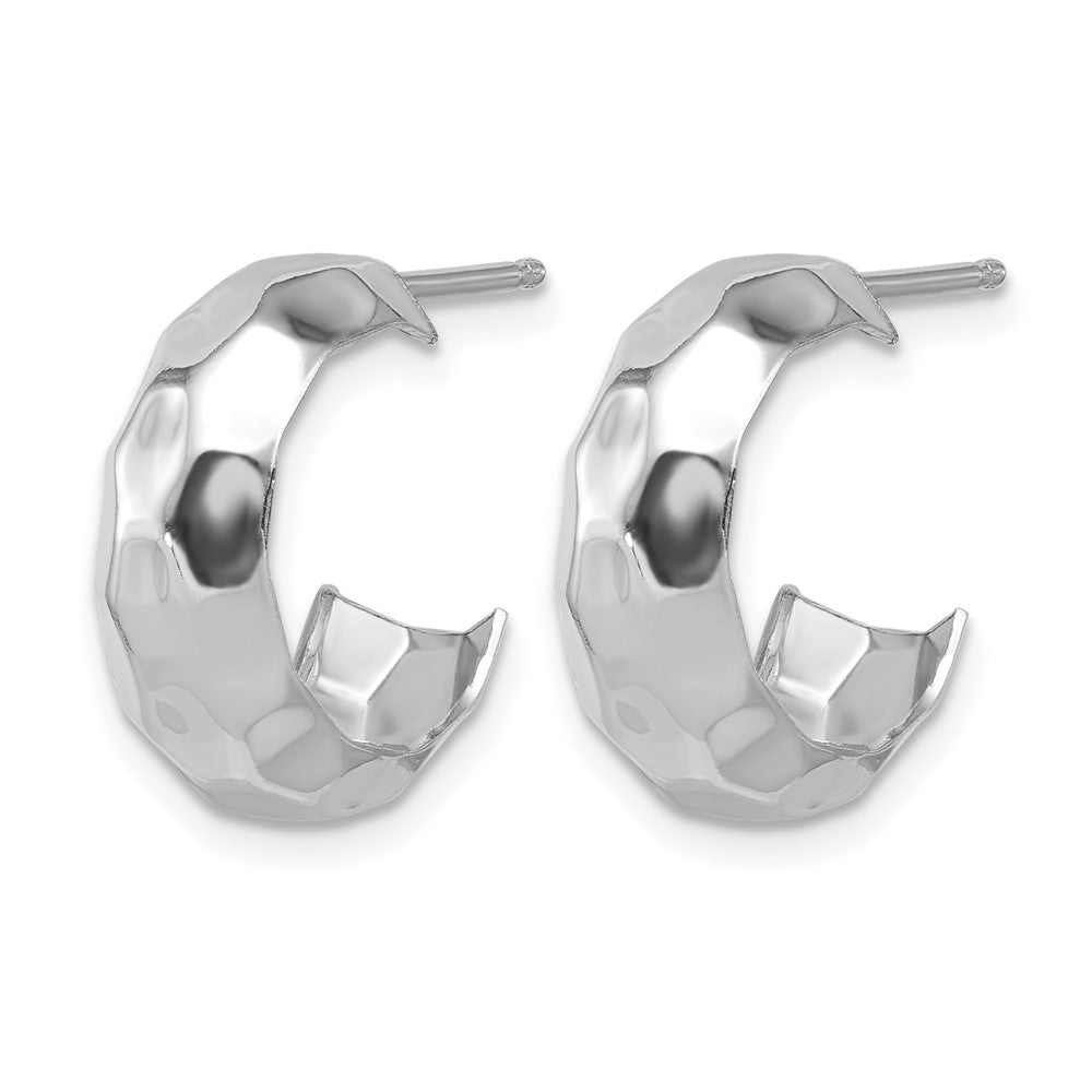 Sterling Silver Rh Plat Polish Textured Post J Hoop Earrings