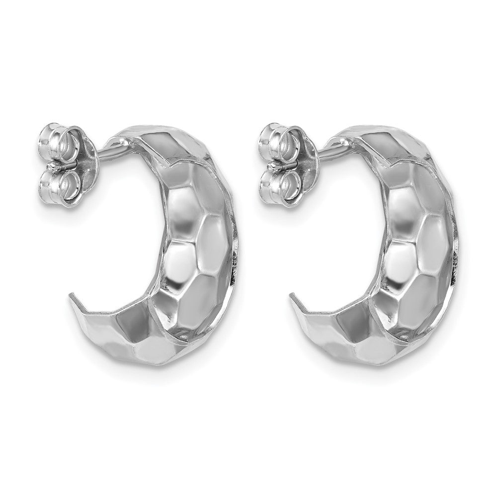 Sterling Silver Rh Plat Polish Textured Post J Hoop Earrings