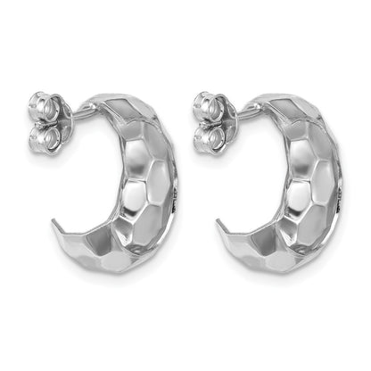 Sterling Silver Rh Plat Polish Textured Post J Hoop Earrings