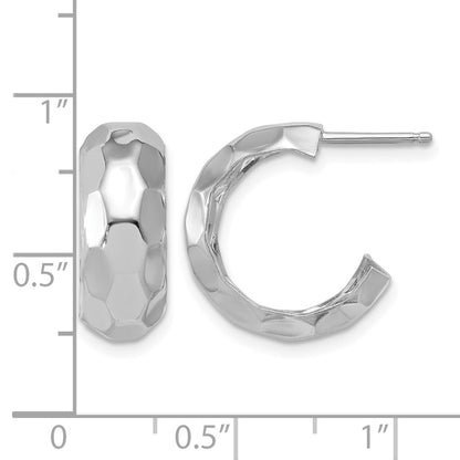 Sterling Silver Rh Plat Polish Textured Post J Hoop Earrings