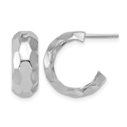 Sterling Silver Rh Plat Polish Textured Post J Hoop Earrings