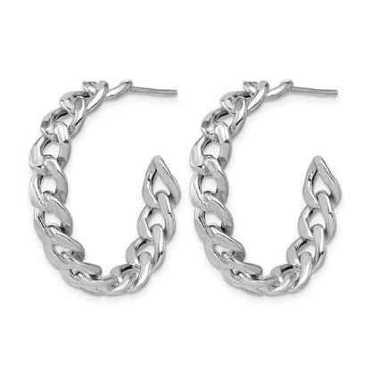 Sterling Silver Ss Rh Pltd Polished 34X6.5mm Curb Link Post C Hoop Earrings