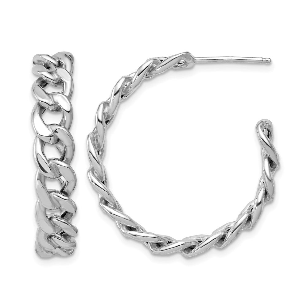 Sterling Silver Ss Rh Pltd Polished 34X6.5mm Curb Link Post C Hoop Earrings