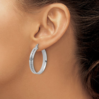 Sterling Silver Ss Rh Plated Polished And D/C 31X5mm Round Hoop Earrings