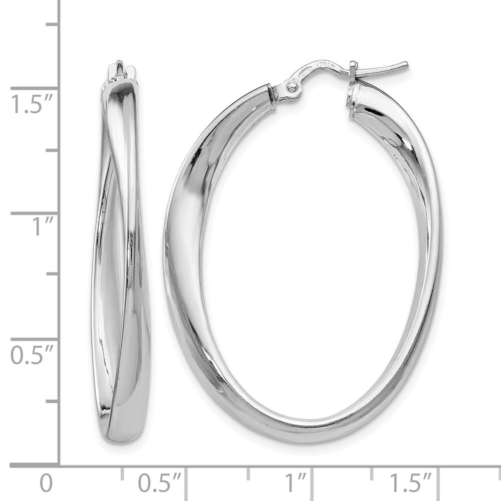 Sterling Silver Polished Twisted Oval Hoop Earrings