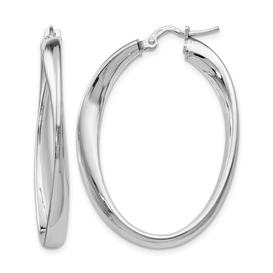 Sterling Silver Polished Twisted Oval Hoop Earrings