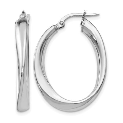 Sterling Silver Polished Twisted Oval Hoop Earrings