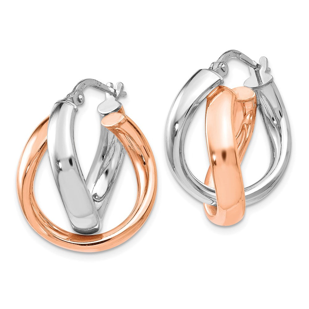 Ss/Gold Plated Sterling Silver Rose Gold-Plated Double Hoop Earrings