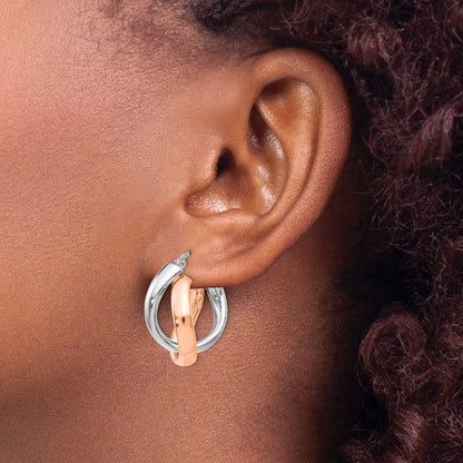 Ss/Gold Plated Sterling Silver Rose Gold-Plated Double Hoop Earrings