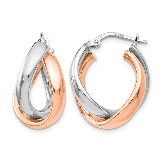 Ss/Gold Plated Sterling Silver Rose Gold-Plated Double Hoop Earrings