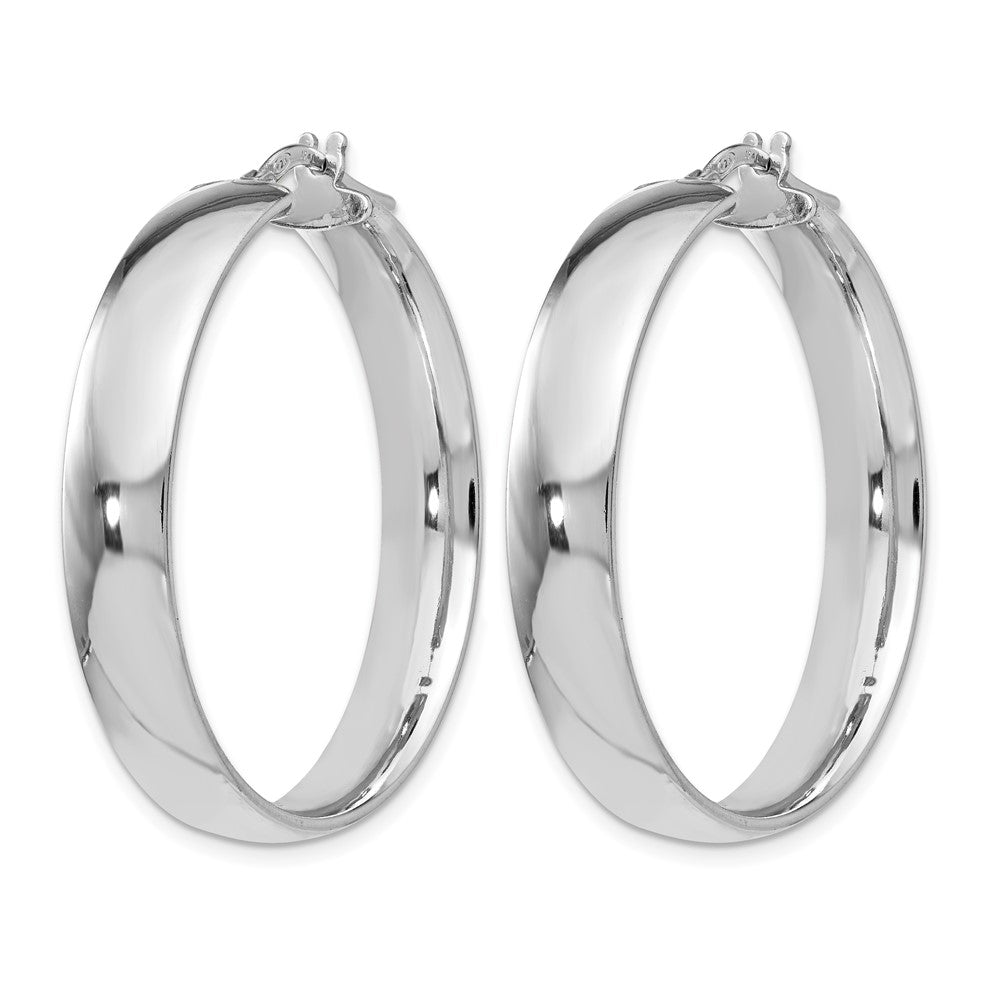 Sterling Silver Rh Plated Polished Hinged Hoop Earrings