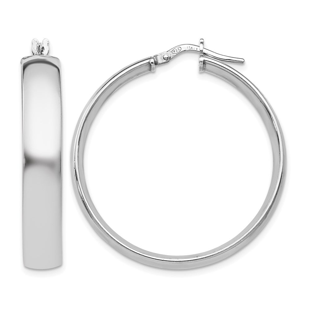 Sterling Silver Rh Plated Polished Hinged Hoop Earrings
