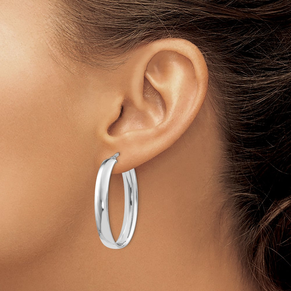 Sterling Silver Polished Oval Hinged Hoop Earrings