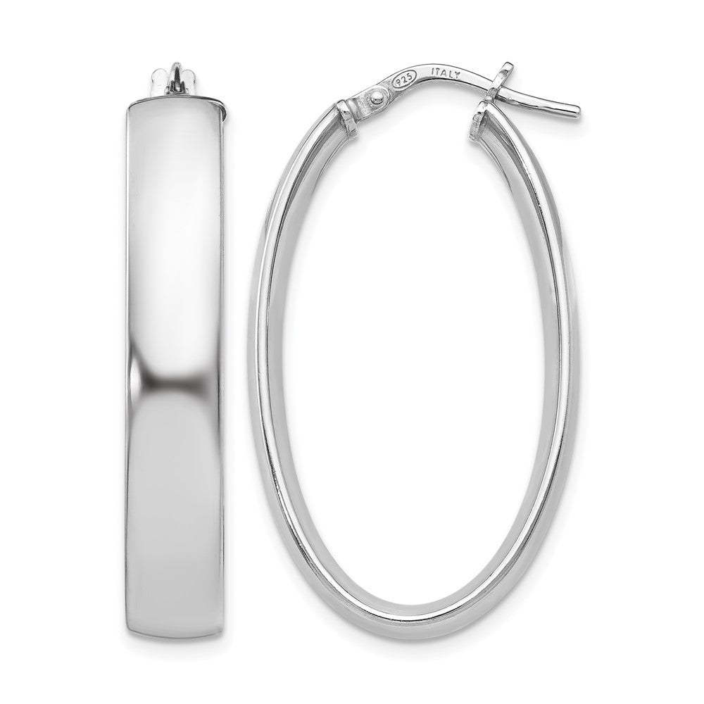 Sterling Silver Polished Oval Hinged Hoop Earrings