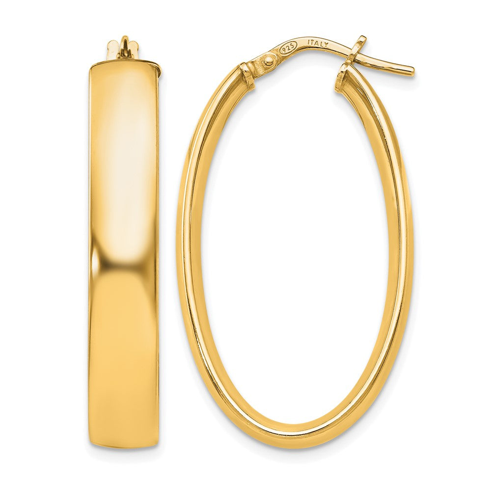 Sterling Silver Gold Tone Polished Oval Hinged Hoop Earrings