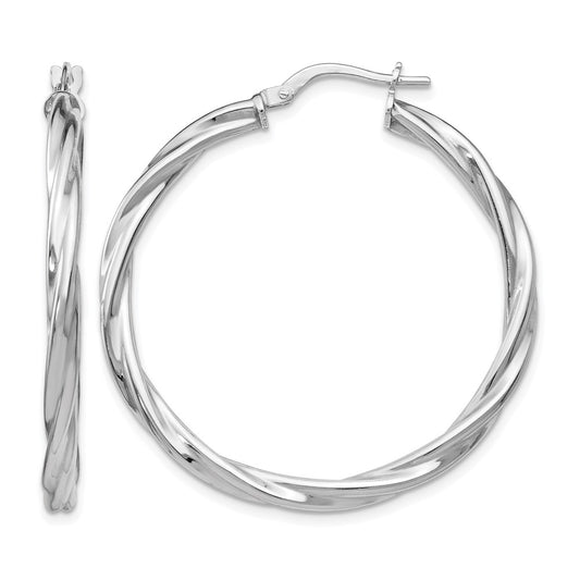 Sterling Silver Polished Twisted Hinged Hoop Earrings