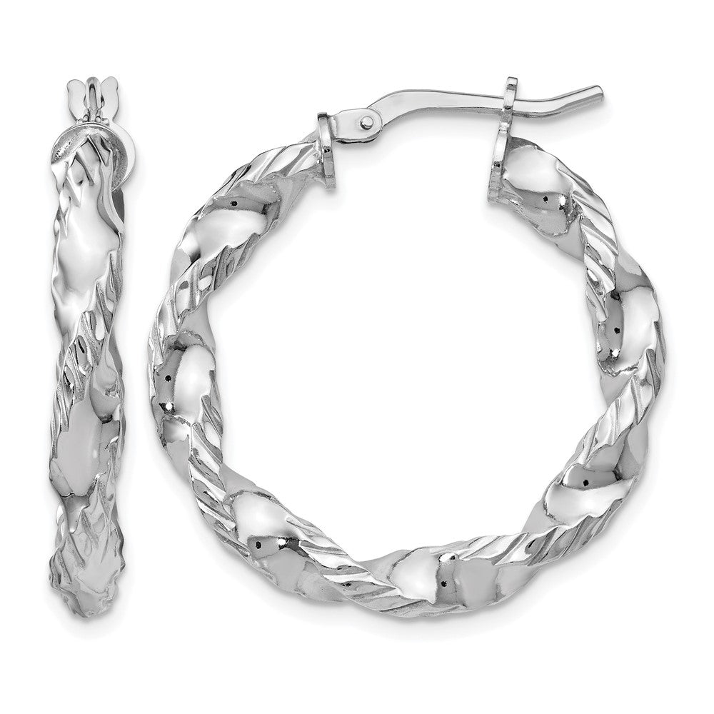 Sterling Silver Polished Twisted Hinged Hoop Earrings