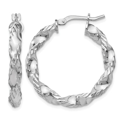 Sterling Silver Polished Twisted Hinged Hoop Earrings