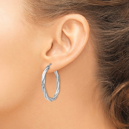 Sterling Silver Polished Twisted Hinged Hoop Earrings