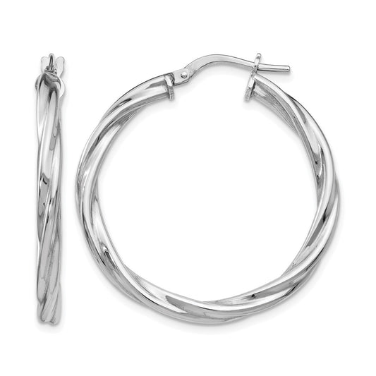 Sterling Silver Polished Twisted Hinged Hoop Earrings