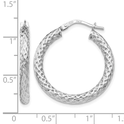 Sterling Silver Polished & Textured Hinged Hoop Earrings