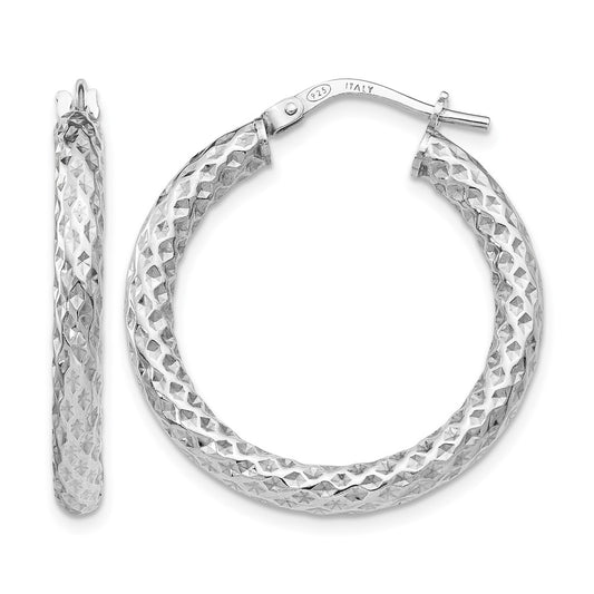 Sterling Silver Polished & Textured Hinged Hoop Earrings