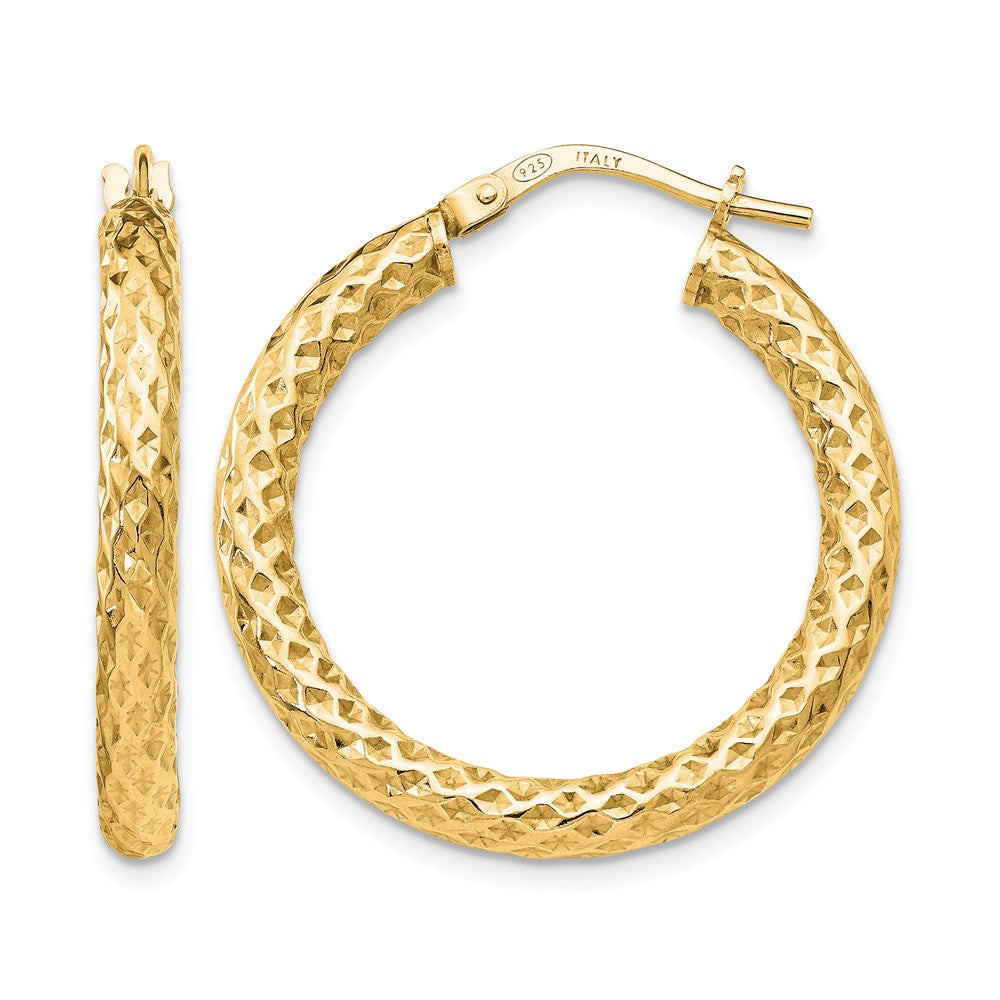 Sterling Silver Gold Tone Polished/Textured Hinged Hoop Earrings