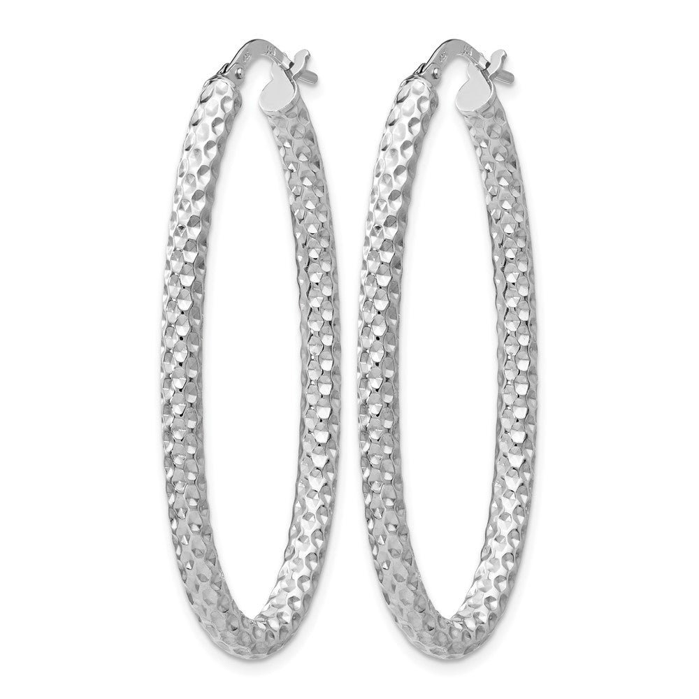 Sterling Silver Rh Plt Polish/Textured Oval Hinged Hoop Earrings