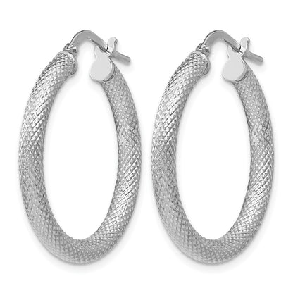 Sterling Silver Rh Plated Textured Hinged Hoop Earrings