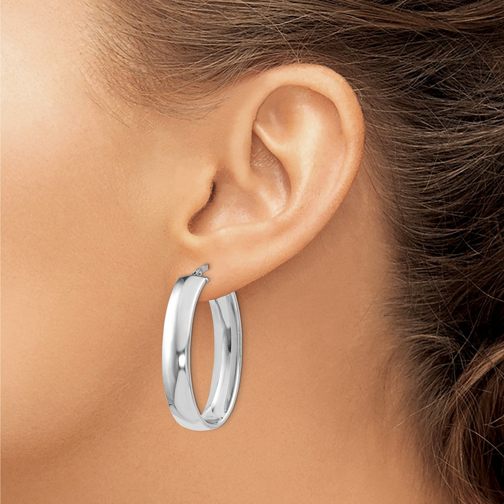 Sterling Silver Rh Plated Polished Oval Hinged Hoop Earrings