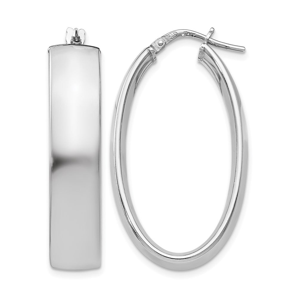 Sterling Silver Rh Plated Polished Oval Hinged Hoop Earrings