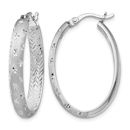 Sterling Silver Rhodium In/Out D/C Oval Earrings