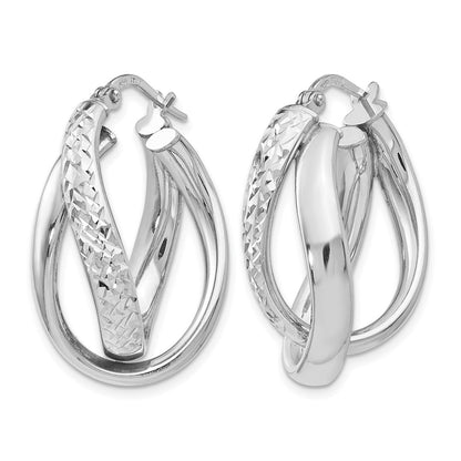Sterling Silver Polished And Textured Fancy Hoop Earrings