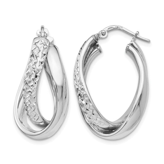 Sterling Silver Polished And Textured Fancy Hoop Earrings