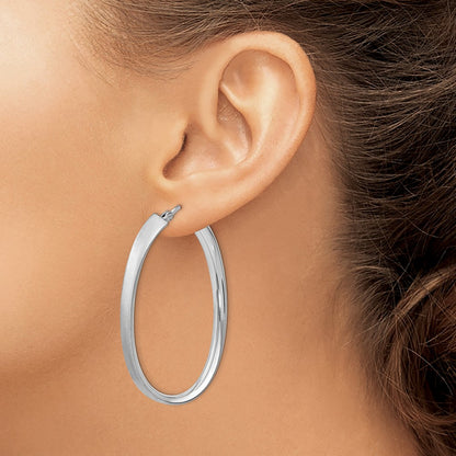 Sterling Silver Rhodium-Plated Satin Oval Hoop Earrings