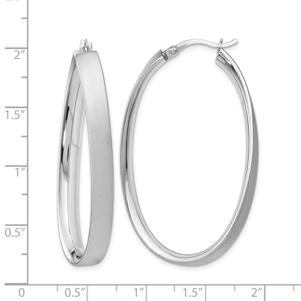Sterling Silver Rhodium-Plated Satin Oval Hoop Earrings