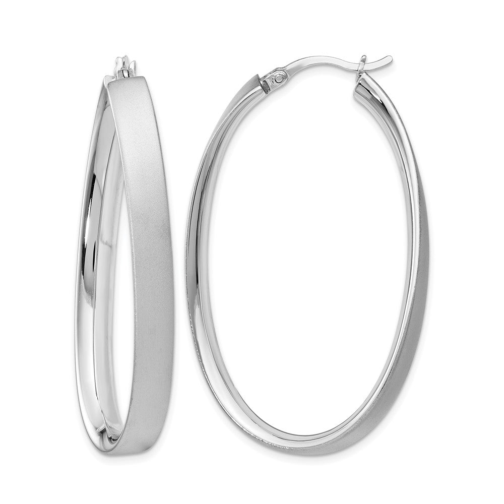 Sterling Silver Rhodium-Plated Satin Oval Hoop Earrings