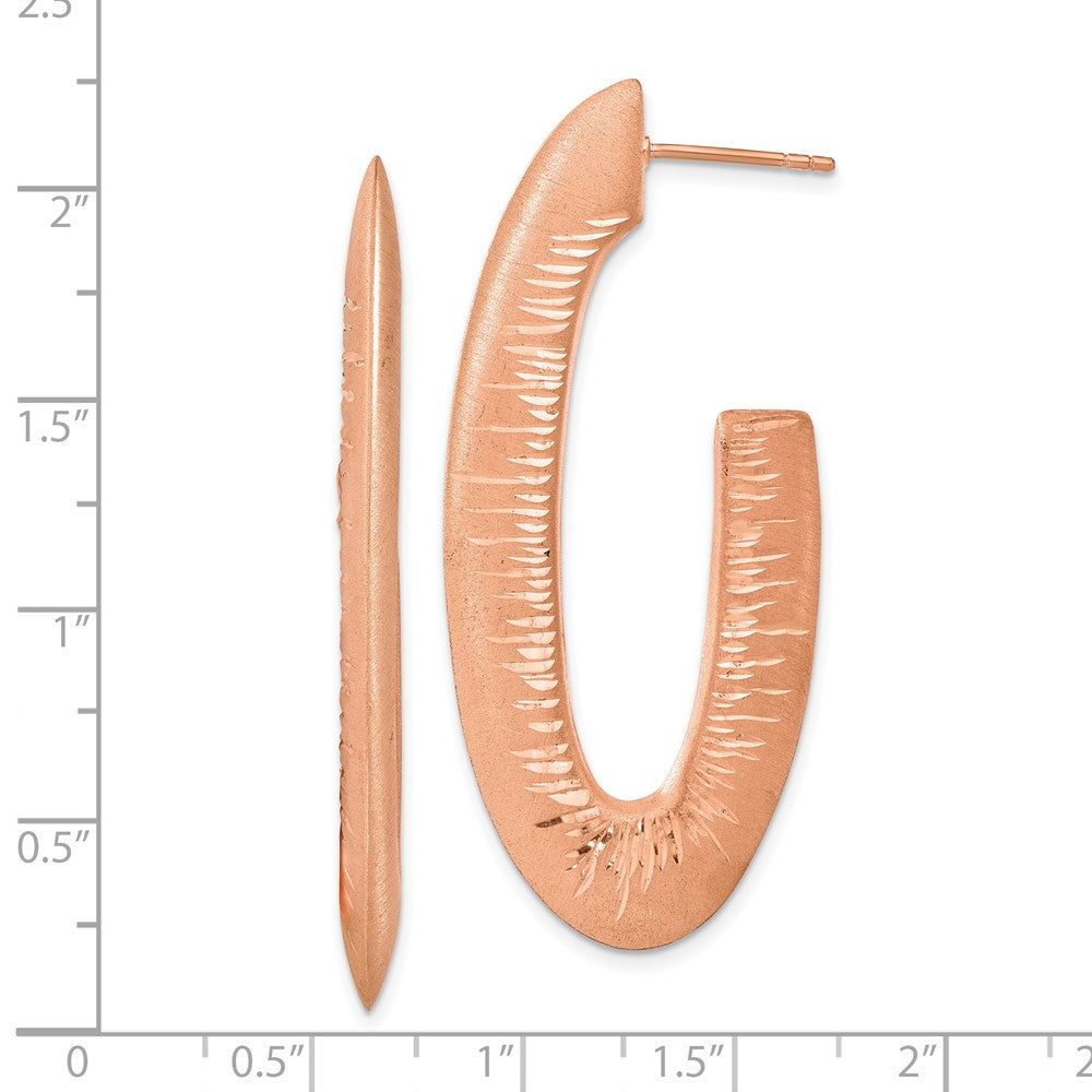 Ss/Gold Plated Sterling Silver Rose Gold-Plated Brushed & Diamond-Cut Oval Dangle Earrings