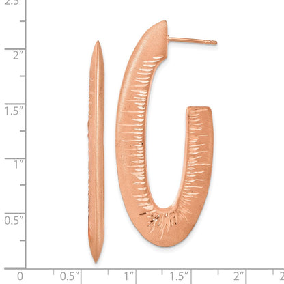 Ss/Gold Plated Sterling Silver Rose Gold-Plated Brushed & Diamond-Cut Oval Dangle Earrings