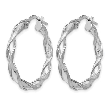 Sterling Silver Polished And Scratch-Finish Twisted Hoop Earrings