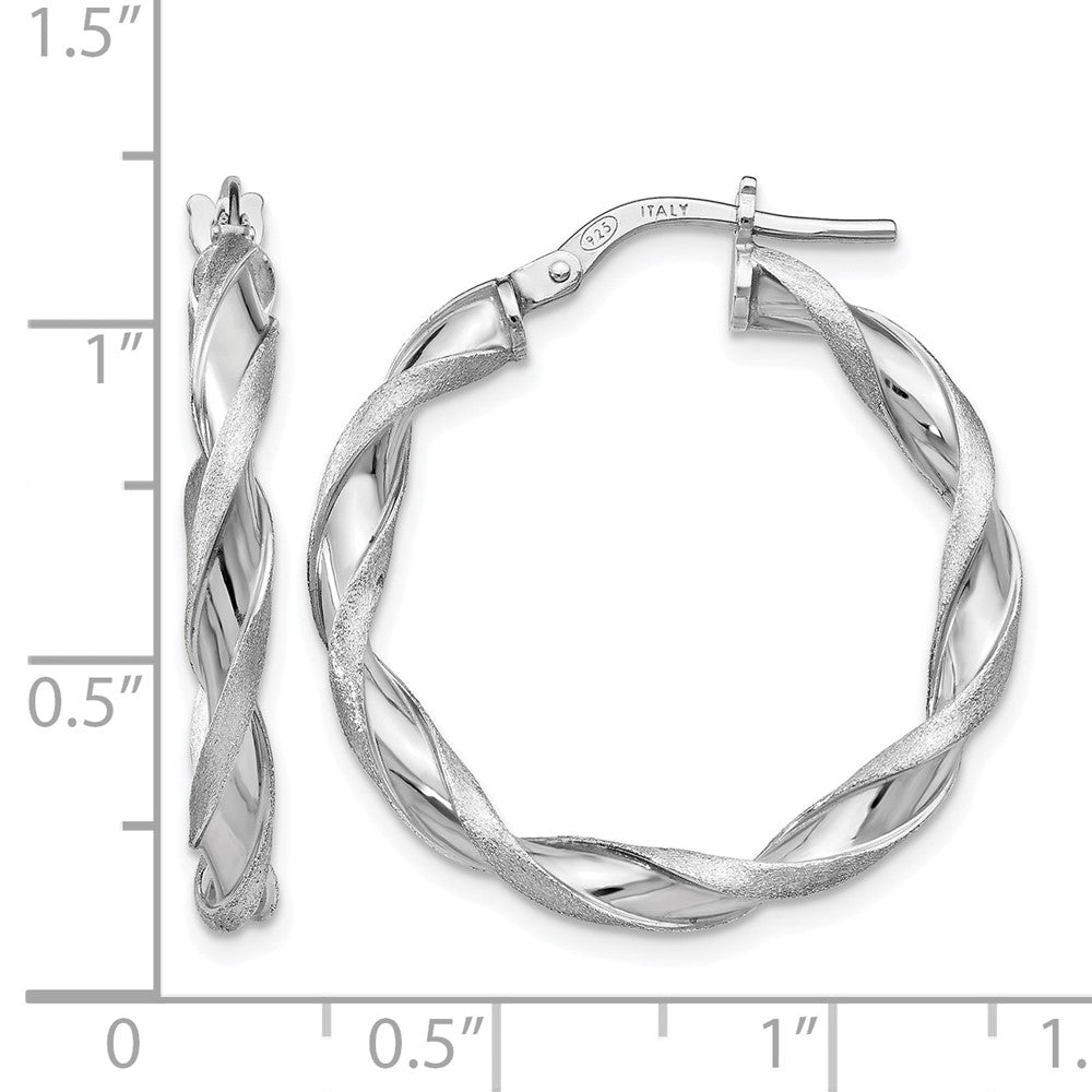 Sterling Silver Polished And Scratch-Finish Twisted Hoop Earrings
