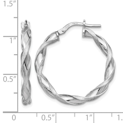 Sterling Silver Polished And Scratch-Finish Twisted Hoop Earrings