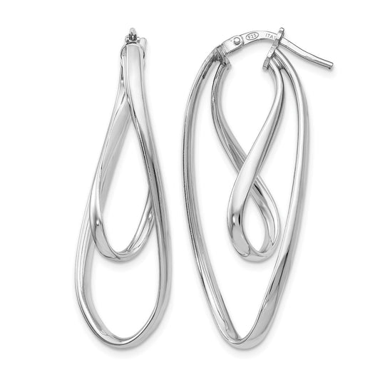 Sterling Silver Polished Twisted Oval Hoop Earrings